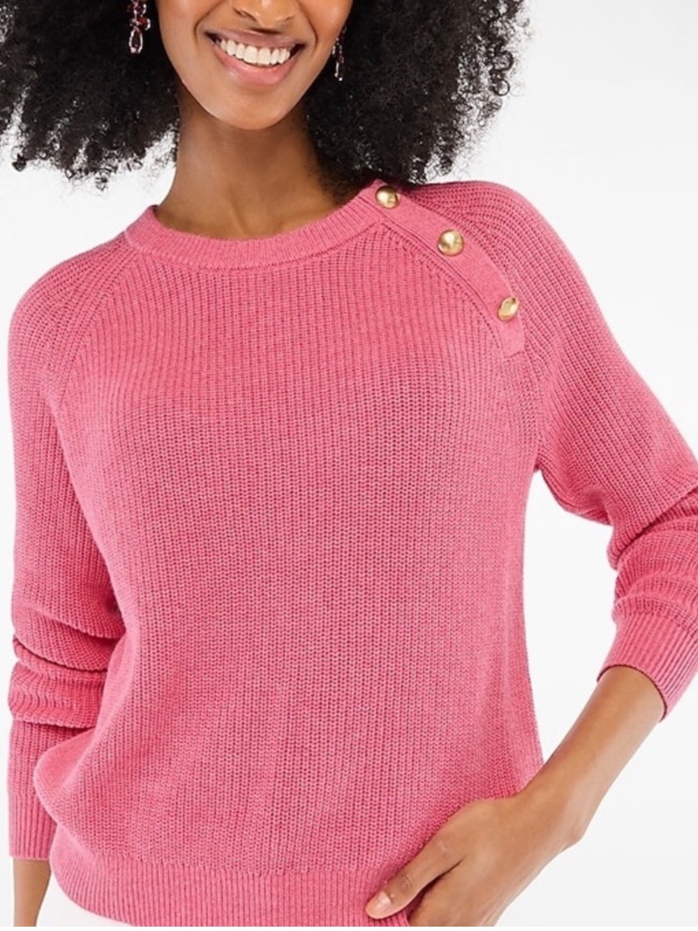 J Crew Raglan Crewneck Sweater Pullover Buttons Ribbed - Picture 2 of 6